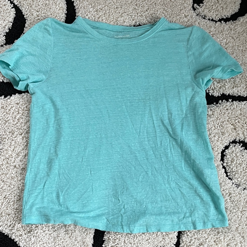 Eileen Fisher teal linen tee XXS